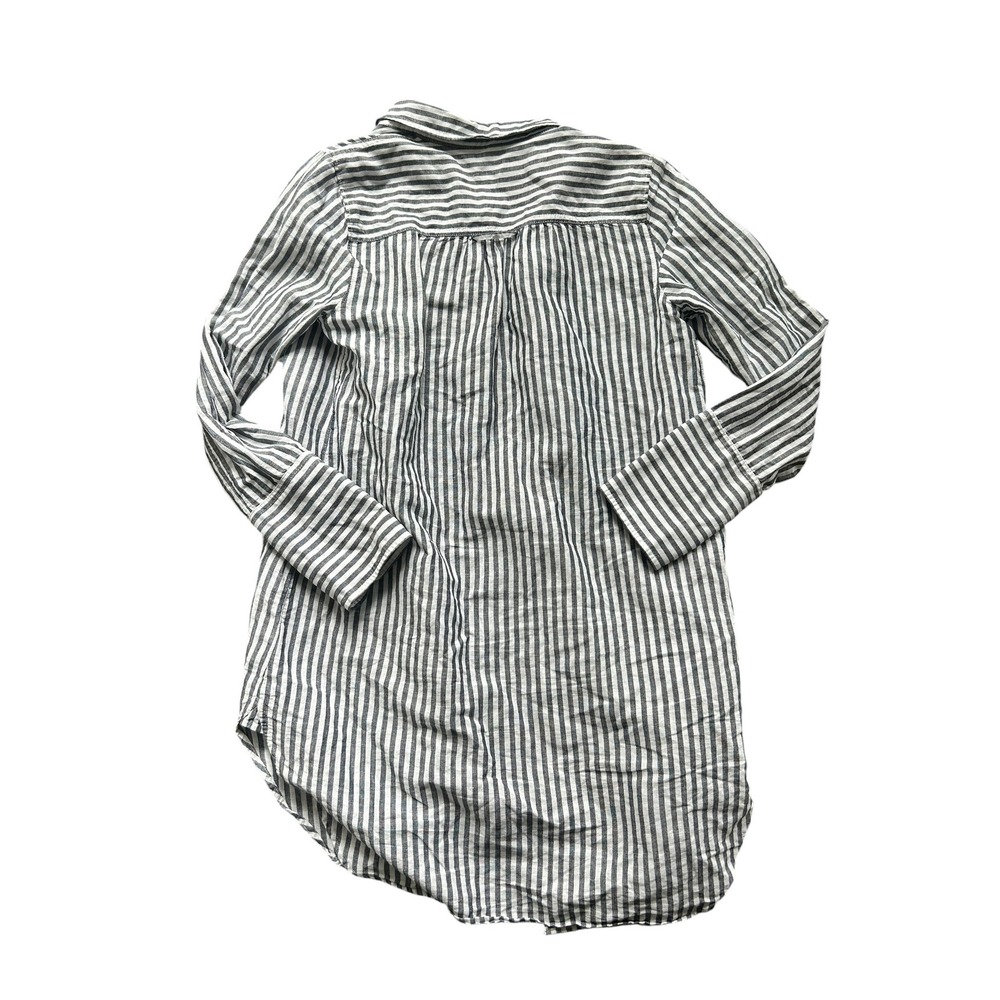 J.Crew Gray White Striped Linen Cotton Shirt Dress Long Sleeve Women Small - Picture 2 of 6